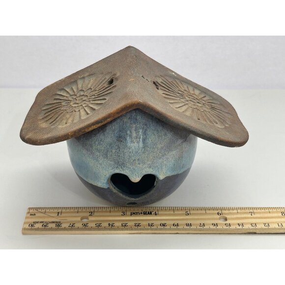Handcrafted Pottery Birdhouse Heart Blue Cottagecore Farmhouse Garden Rustic - Picture 7 of 9